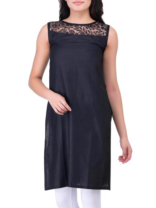 solid black cotton kurti - 11739437 - Very Small Image - 1