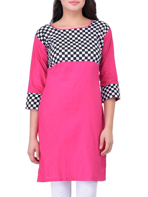 pink check print cotton kurti - 11739448 - Very Small Image - 1