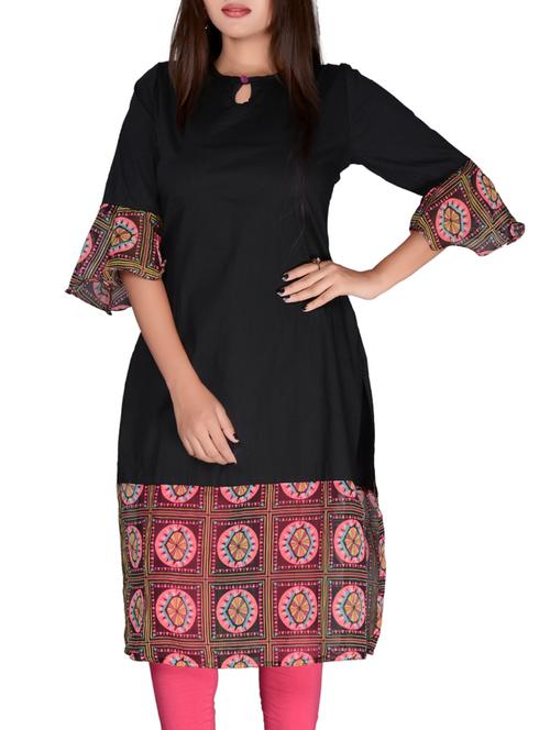 black cotton straight kurta - 11741319 - Very Small Image - 1