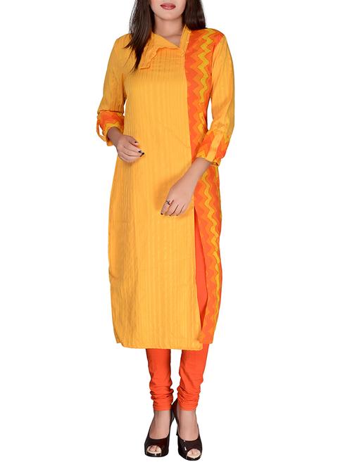 yellow cotton straight kurta - 11741322 - Very Small Image - 1
