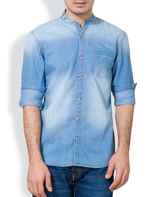 blue washed cotton casual shirt - 11741961 - Very Small Image - 1