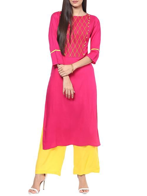 pink rayon embroidered kurta - 11742295 - Very Small Image - 1