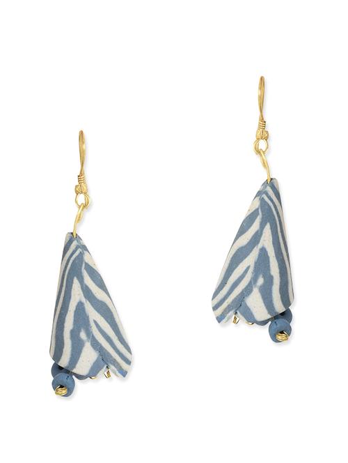 ceramic ivory & grey bead jhumki earring set - 11747593 - Very Small Image - 1