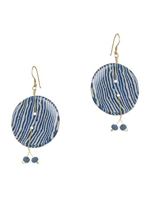 ceramic ivory & indigo bead round earring set - 11747595 - Very Small Image - 1