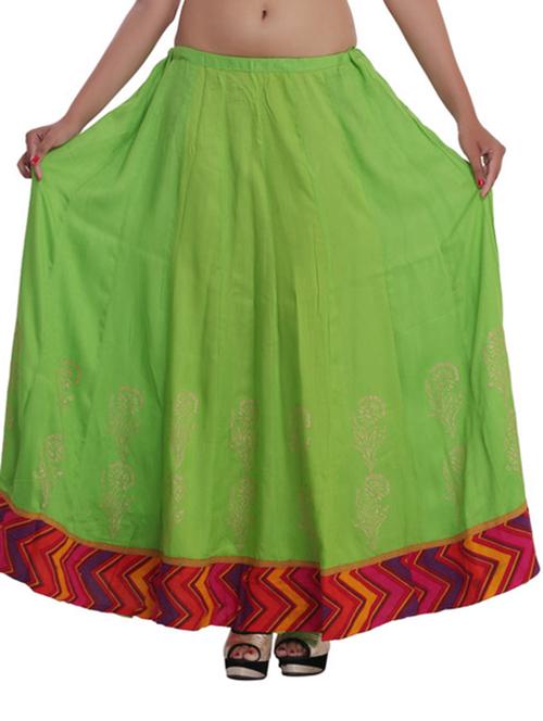 light green rayon printed maxi skirt - 11748240 - Very Small Image - 1