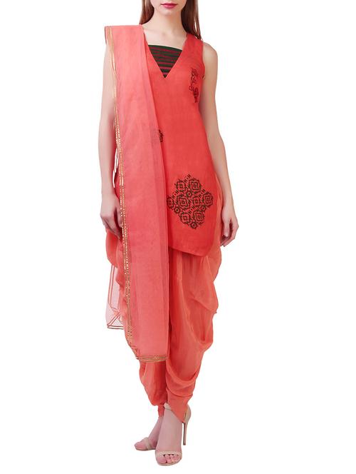 red cotton printed stitched patiyala suit - 11748494 - Very Small Image - 1