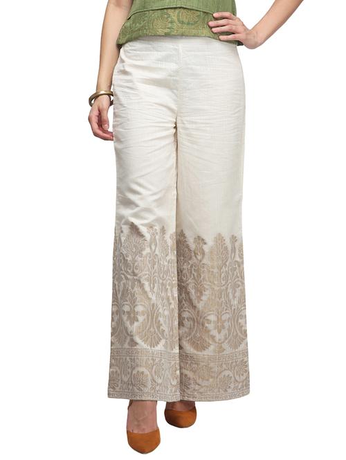 white chanderi silk palazzo - 11749768 - Very Small Image - 1