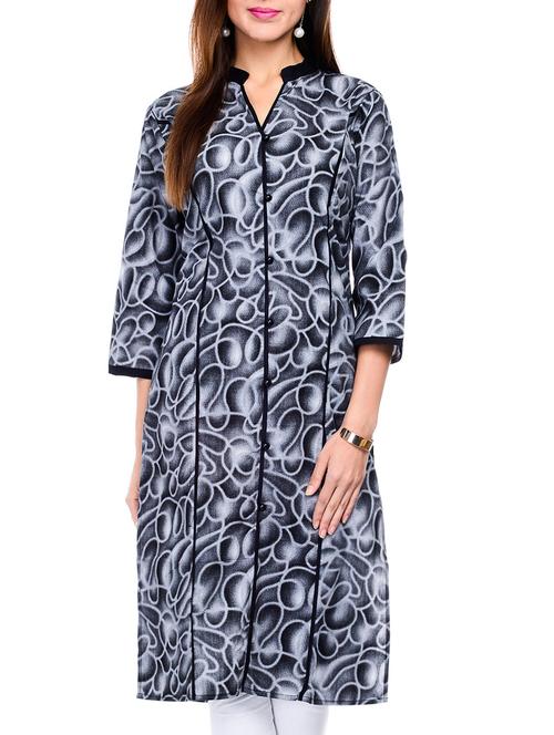 black and grey cotton straight kurti - 11750259 - Very Small Image - 1