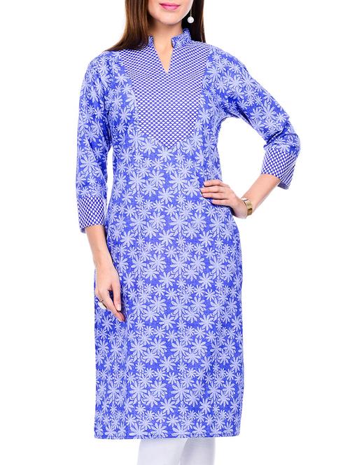 blue cotton straight kurti - 11750265 - Very Small Image - 1