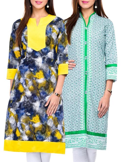 multi colored cotton straight kurtas set of 2 - 11750278 - Very Small Image - 1