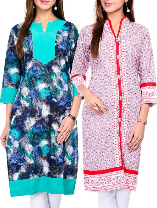 multi colored cotton straight kurtas set of 2 - 11750288 - Very Small Image - 1