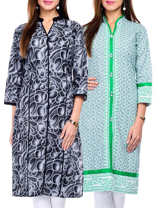 multi colored cotton straight kurtas set of 2 - 11750291 - Very Small Image - 1