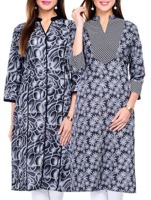 multi colored cotton straight kurtas set of 2 - 11750295 - Very Small Image - 1