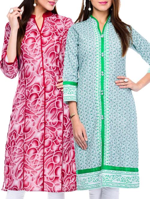 multi colored cotton straight kurtas set of 2 - 11750296 - Very Small Image - 1