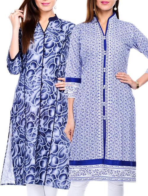 blue cotton straight kurtas set of 2 - 11750302 - Very Small Image - 1
