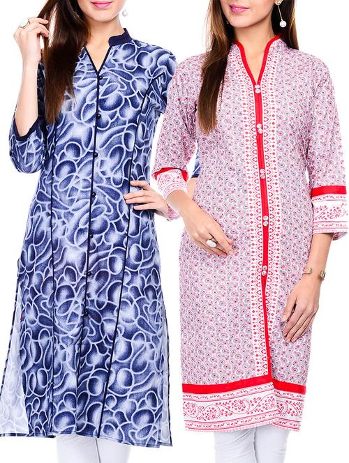 multi colored cotton straight kurtas set of 2 - 11750303 - Very Small Image - 1