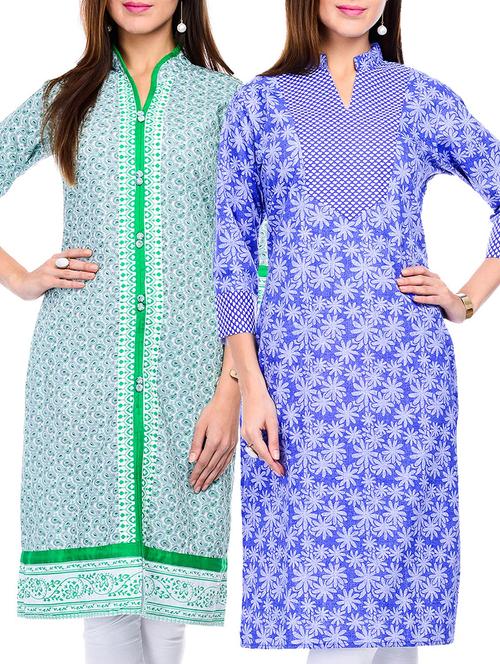 multi colored cotton straight kurtas set of 2 - 11750306 - Very Small Image - 1