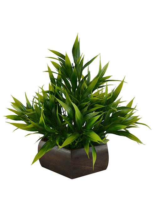 thefancymart artificial bamboo leaves plant (size 7.5 inchs/ 20 cms) with wood hexagun pot-0235-888 - 11755596 - Very Small Image - 1