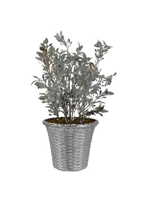 thefancymart artificial bush plant tulsi (size 10 inchs/ 25 cms) with silver round pot-0257-906 - 11755614 - Very Small Image - 1