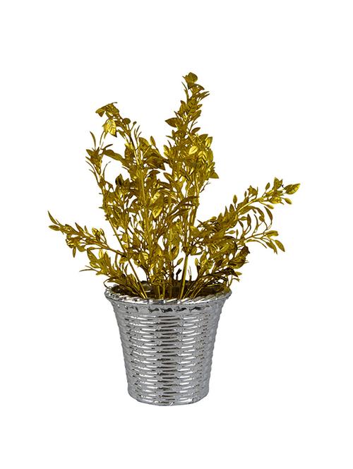 thefancymart artificial bush plant tulsi (size 10 inchs/ 25 cms) with silver round pot-0259-907 - 11755615 - Very Small Image - 1