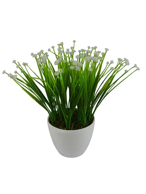 thefancymart artificial flowers grass flowers bush plant (size 8 inchs/ 20 cms) with round white pot-0330-957 - 11755649 - Very Small Image - 1
