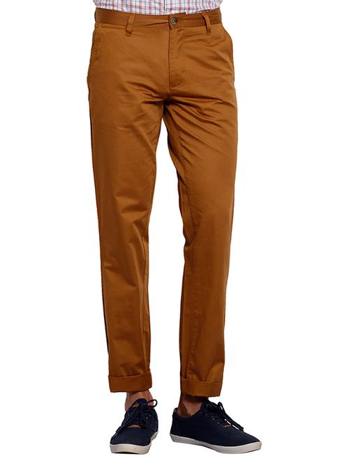 solid brown cotton casual trouser - 11758286 - Very Small Image - 1