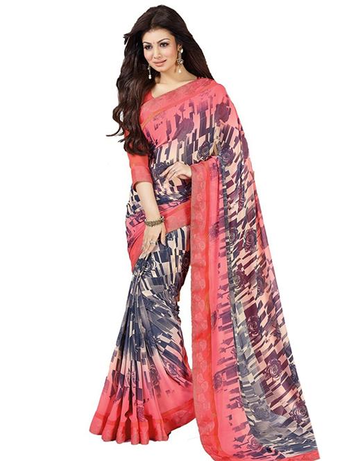 orange georgette saree with blouse - 11762274 - Very Small Image - 1