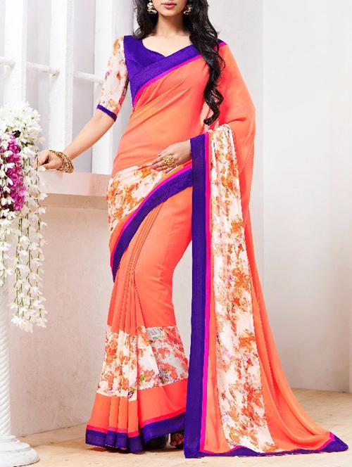 orange georgette saree with blouse - 11762289 - Very Small Image - 1
