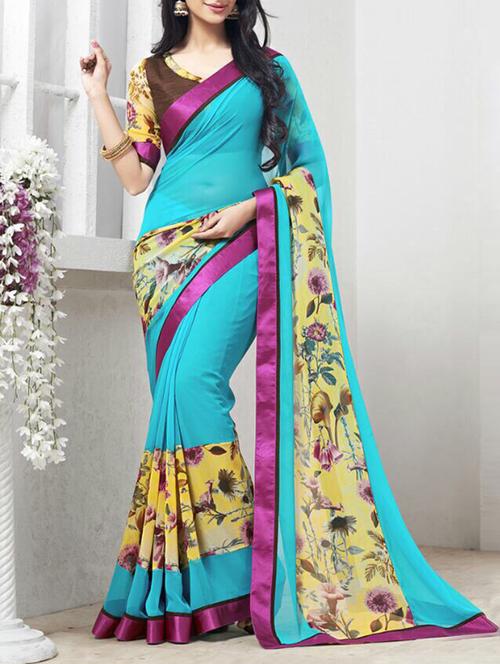 blue georgette saree with blouse - 11762291 - Very Small Image - 1