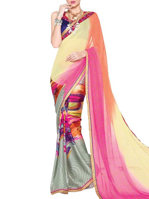 orange georgette saree with blouse - 11762298 - Very Small Image - 1
