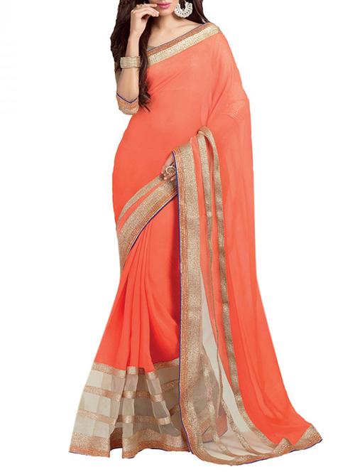 orange georgette saree with blouse - 11762306 - Very Small Image - 1