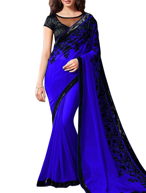 blue georgette saree with blouse - 11762307 - Very Small Image - 1