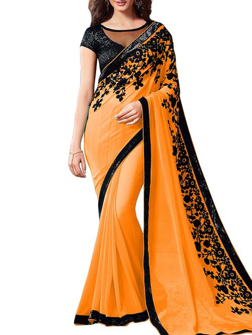 orange georgette saree with blouse - 11762312 - Very Small Image - 1