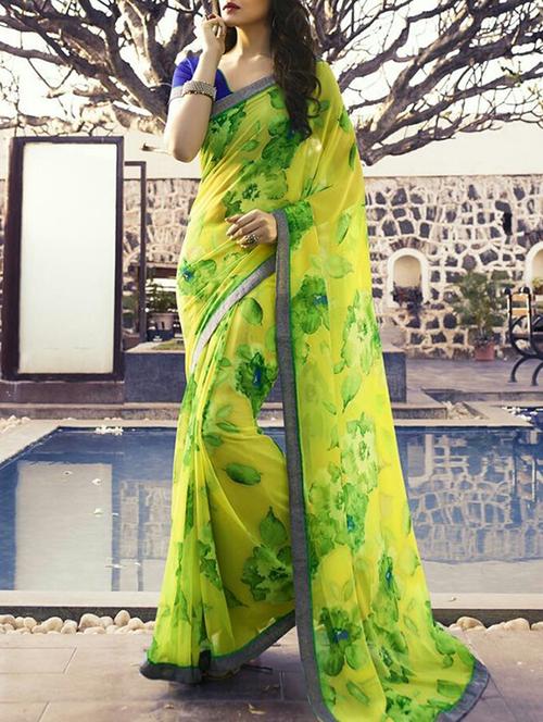 yellow georgette saree with blouse - 11762335 - Very Small Image - 1