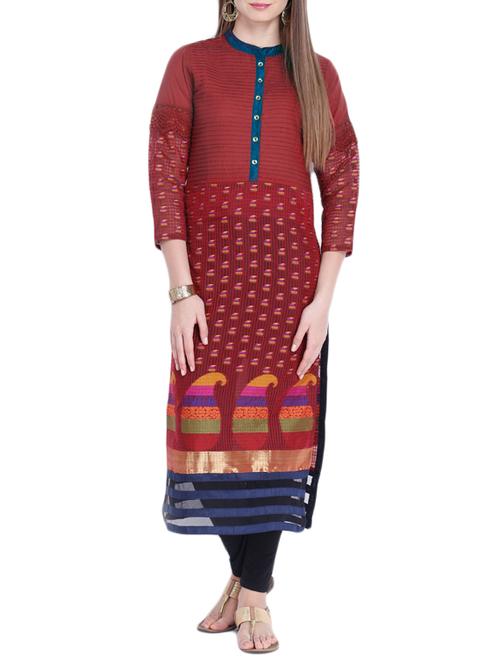 red synthetic straight kurta - 11766256 - Very Small Image - 1