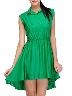 solid green viscose asymmetrical dress - 11766705 - Very Small Image - 1