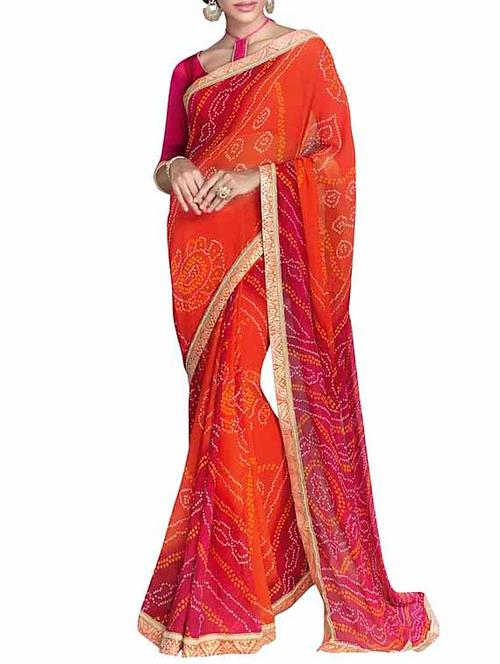 orange chiffon jaipuri print saree with blouse - 11767411 - Very Small Image - 1