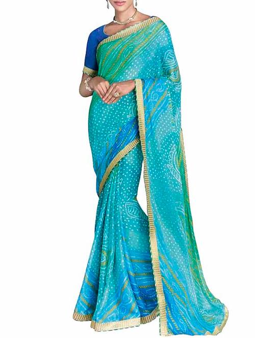 blue chiffon jaipuri print saree with blouse - 11767414 - Very Small Image - 1