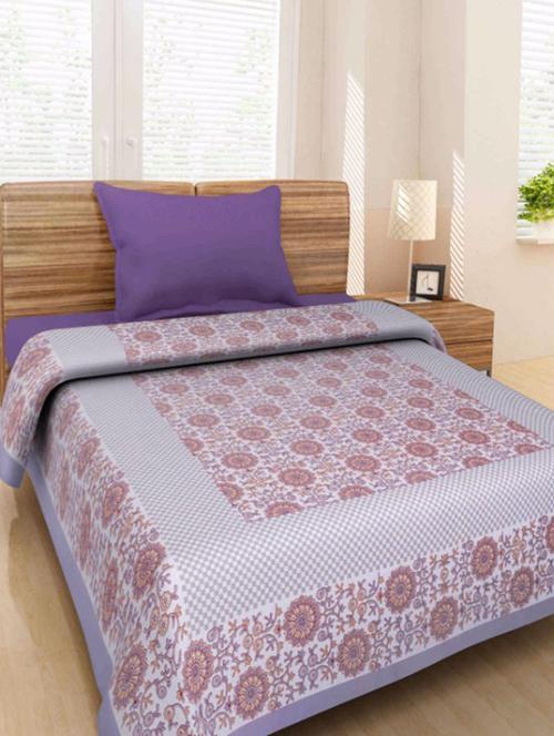 purple printed cotton single bed sheet - 11767757 - Very Small Image - 1