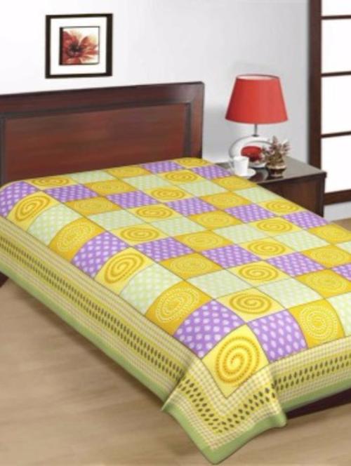 yellow printed cotton single bed sheet - 11767787 - Very Small Image - 1