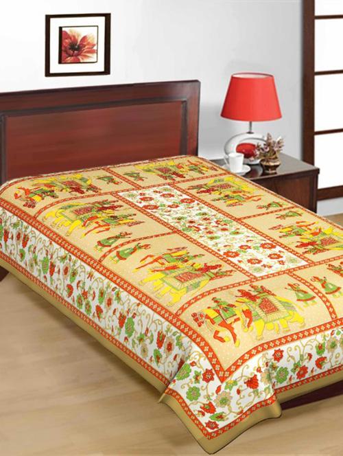 yellow printed cotton single bed sheet - 11767825 - Very Small Image - 1