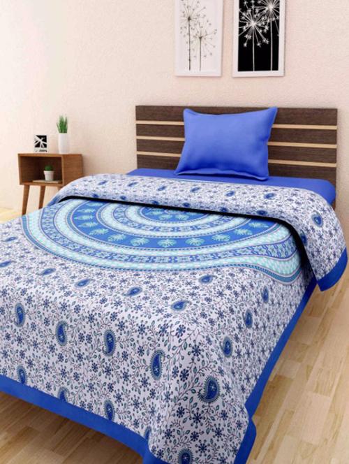 blue printed cotton single bed sheet - 11767951 - Very Small Image - 1