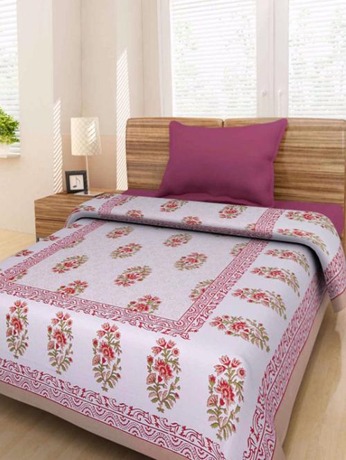 pink printed cotton single bed sheet - 11767988 - Very Small Image - 1