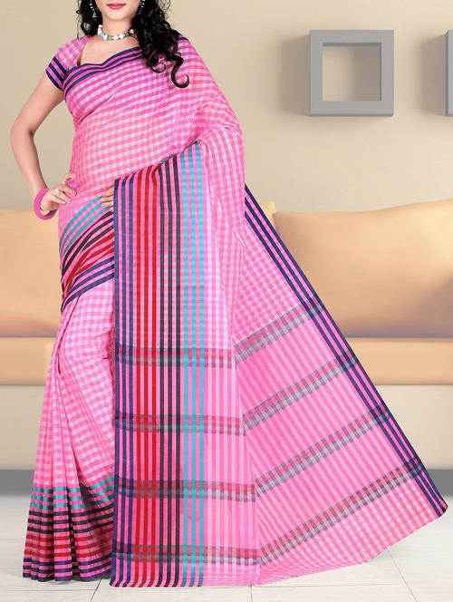 pink cotton saree with blouse - 11775712 - Very Small Image - 1