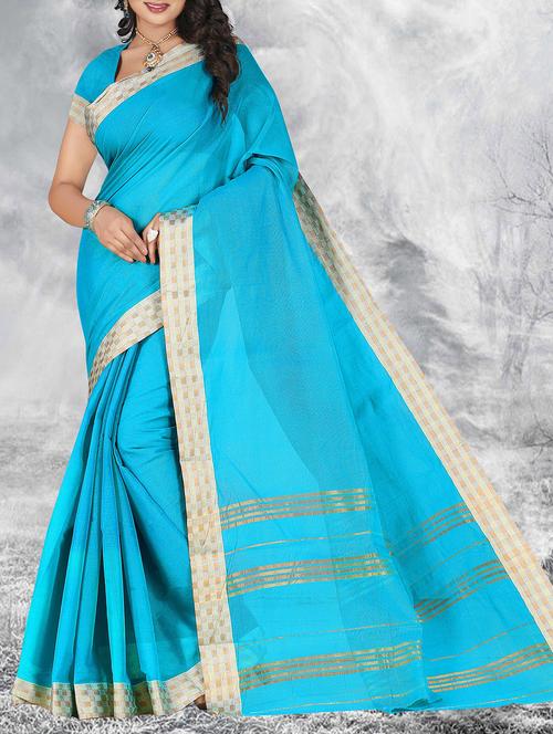 blue cotton saree with blouse - 11775716 - Very Small Image - 1