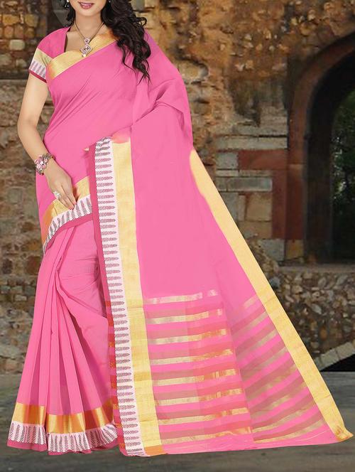 pink cotton saree with blouse - 11775726 - Very Small Image - 1