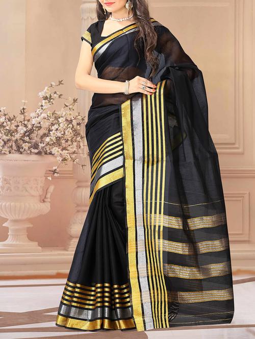 black cotton saree with blouse - 11775819 - Very Small Image - 1