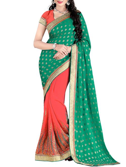 orange georgette half and half saree with blouse - 11775823 - Very Small Image - 1