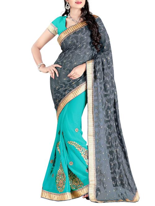 blue georgette half and half saree with blouse - 11775827 - Very Small Image - 1