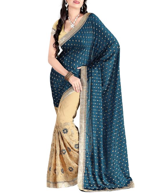 beige georgette half and half saree with blouse - 11775830 - Very Small Image - 1